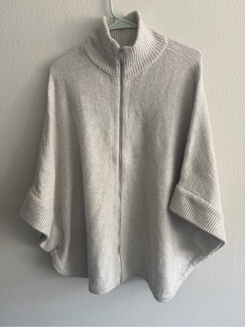 J. Jill Light Gray Cotton Blend Zip-Front Knit Poncho Size S-L Oversized Fall